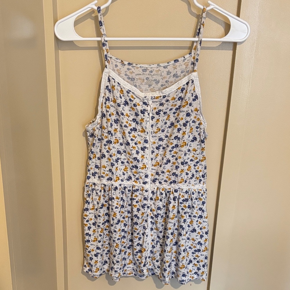 American Eagle Floral Spaghetti Strap Long Flowy Tank
